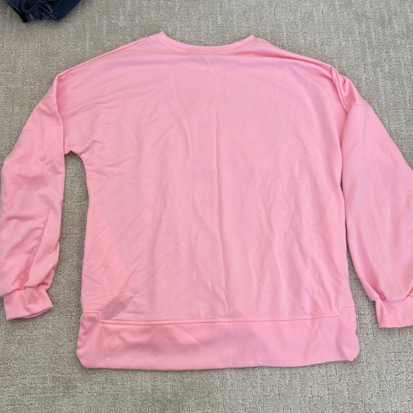 Simply southern “Smile” graphic long sleeve appliqué pink Stoney clover tee - Picture 7 of 7